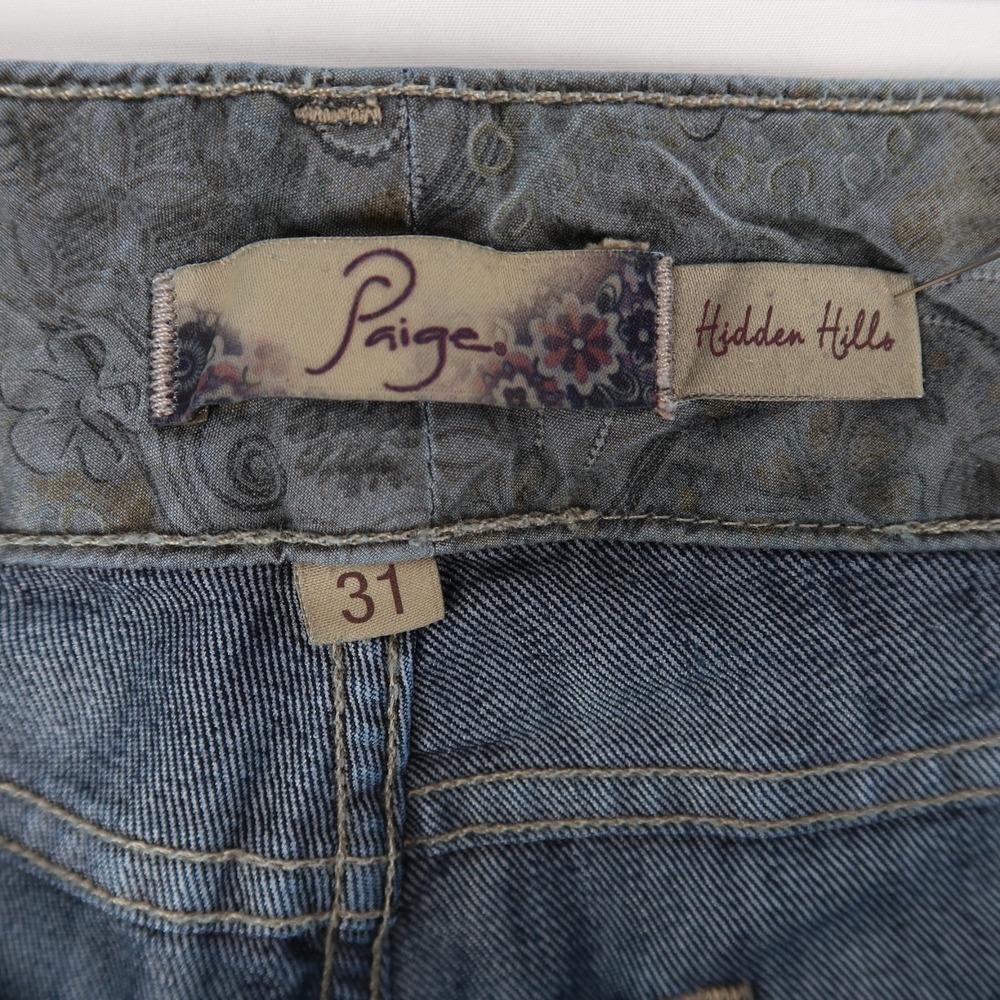 Paige Hidden Hills Jeans Womens 31 Blue Bootcut Mid Rise Dark Wash Stretch - Picture 10 of 12